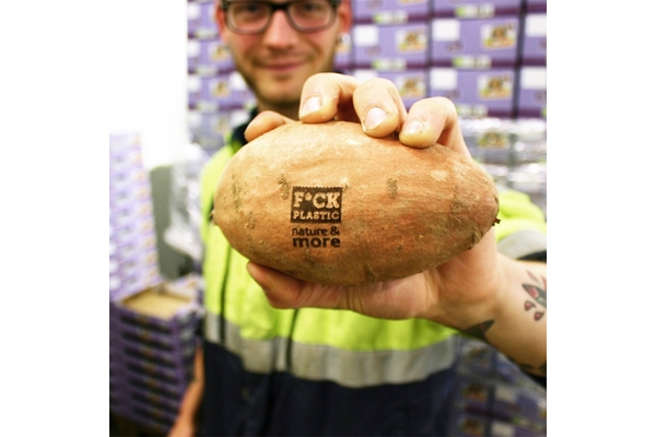 Sweet potato with laser branding